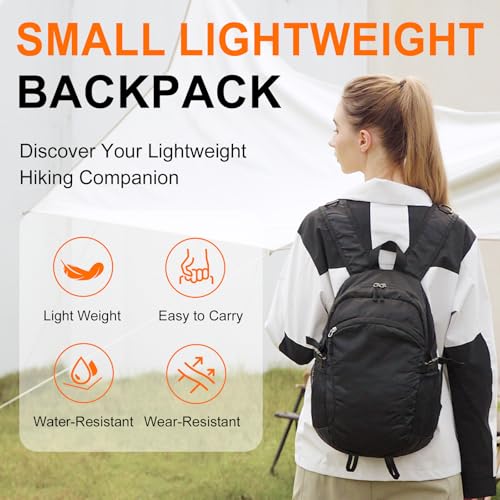 Small Hiking Backpack Travel Lightweight Hiking Packable Daypack Water-Resistant Foldable Backpacks 15L for Travel Women Men Camping (Black) - color: Black, size: 15L