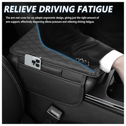 Stacool Upgraded Car Center Console Cover,Microfiber Leather Car Armrest Cover Cushion with 2 Storage Bags,Universal Car Armrest Storage Box (Black) - color: Black