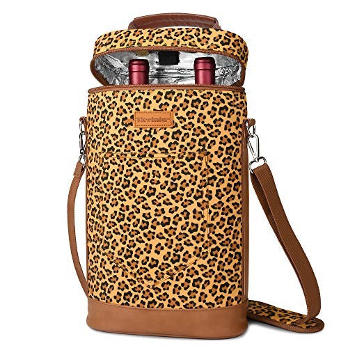 Tirrinia 2 Bottle Wine Gift Tote Carrier - Leakproof & Insulated Padded Versatile Wine Cooler Bag for Travel, BYOB Restaurant, Wine Tasting, Party, Dinner,Gift for Wine Lovers, Cheetah - color: Cheetah, size: 2 Bottle-without front pocket