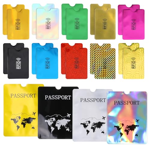 24 PCS RFID Blocking Sleeves for Credit Cards & Passports, 4 Passport Holders & 20pcs Credit Card Protector Sleeves for Travel, Protect Your Credits, Debit, and ID Cards