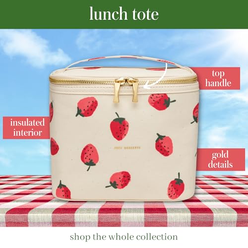 kate spade new york Beige Lunch Bag, Small Insulated Lunch Tote, Thermal Bag with Double Zipper and Carrying Handle, Strawberries