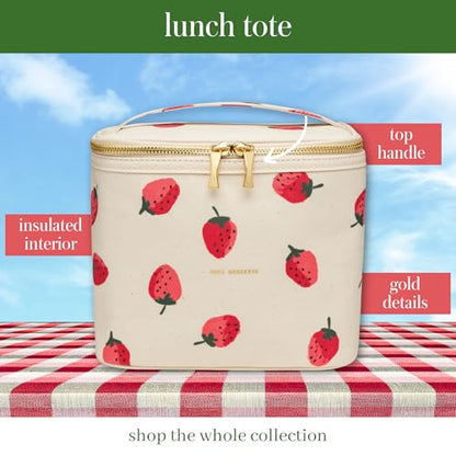kate spade new york Beige Lunch Bag, Small Insulated Lunch Tote, Thermal Bag with Double Zipper and Carrying Handle, Strawberries