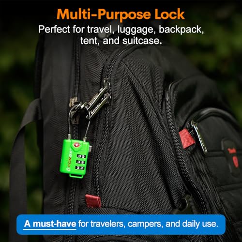 TSA Approved Cable Luggage Locks, Re-settable Combination with Alloy Body (Green 4 Locks) - color: Green 4Pk