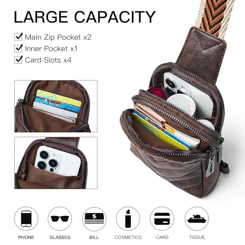 LATMAP 7L Sling Bag for Women Men Leather Small Sling Backpack Daypack Anti Theft Fanny Pack Crossbody Purse Travel - color: Small Size-coffee