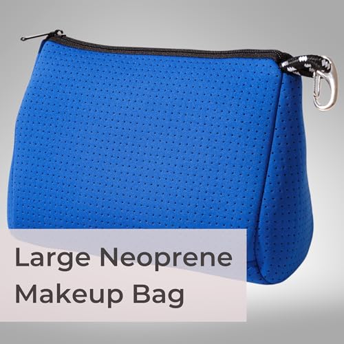 POPUPS Large Makeup Bag with Zipper, Royal Blue - Waterproof Neoprene Cosmetic Bag 7.7 x 10.75 x 5 inches - color: Basic Royal Blue