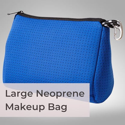 POPUPS Large Makeup Bag with Zipper, Royal Blue - Waterproof Neoprene Cosmetic Bag 7.7 x 10.75 x 5 inches - color: Basic Royal Blue
