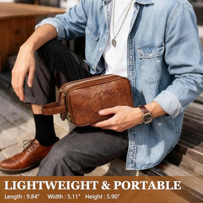 Husband Birthday Gift for Dad Him Men,Waterproof Custom Engraved Leather Toiletry Bag,Personalized Father Day Gift for Dad Husband,Groomsmen Anniversary Thanksgiving Christmas Valentine's Day-Browm L - color: Brown