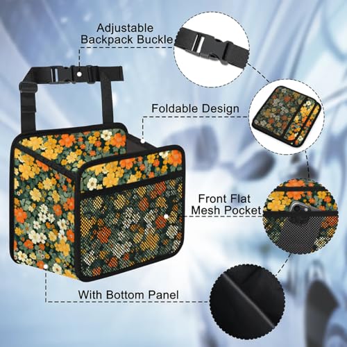 Car Backseat Organizer, PU Leather Back of Seat Cars Hanging Organizer with Pockets Leakproof Car Garbage Bag Hanging Cars Seat Storage Box Travel Accessories Foldable (Flowers Green) - color: Flowers Green