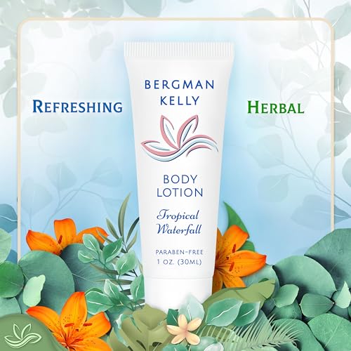 BERGMAN KELLY Hotel Toiletries Bundle (Tropical Waterfall, 1 oz each, 200 Pieces) 4-Piece Set: 50 Rectangular Bar Soap, 50 Shampoo, 50 Conditioner & 50 Body Lotion - Bulk Mini Guest Amenities - size: 1 Fl Oz (Pack of 50)