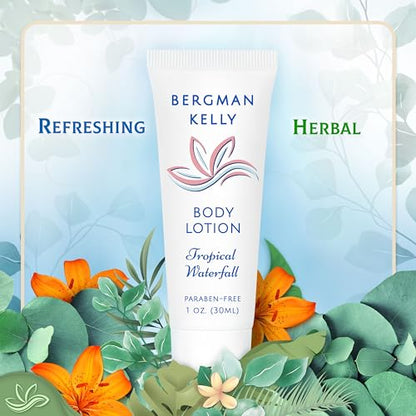 BERGMAN KELLY Hotel Toiletries Bundle (Tropical Waterfall, 1 oz each, 200 Pieces) 4-Piece Set: 50 Rectangular Bar Soap, 50 Shampoo, 50 Conditioner & 50 Body Lotion - Bulk Mini Guest Amenities - size: 1 Fl Oz (Pack of 50)
