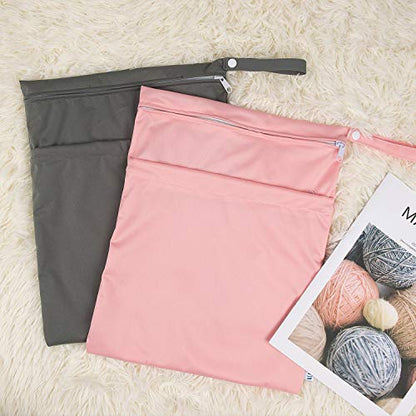 ALVA ALVABABY 2pcs Cloth Diaper Wet Dry Bags Waterproof Reusable with Two Zippered Pockets Travel Beach Pool Daycare Soiled Baby Items Yoga Gym Bag for Swimsuits or Wet Clothes L-B1929 - color: 02grey & pink