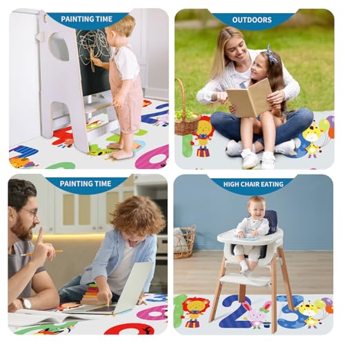 High Chair Splash pad, 51" 51 Non-Slip Waterproof Multi-Purpose Splash pad, Washable Splash pad for high Chair Floor Protection Table Cloth Portable Early Education Picnic Play mat (2) - color: Figure