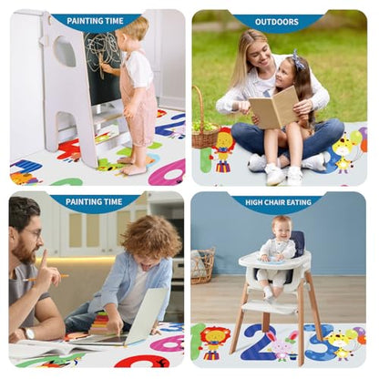 High Chair Splash pad, 51" 51 Non-Slip Waterproof Multi-Purpose Splash pad, Washable Splash pad for high Chair Floor Protection Table Cloth Portable Early Education Picnic Play mat (2) - color: Figure