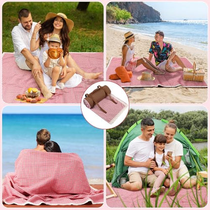 VitalCozy Waterproof Picnic Blankets 59 x 78in Outdoor Blanket Foldable 2 in 1 Double Layer Sandproof Beach Mat with Carry Strap for Camping Lawn Park Beach Grass(Red White) - color: Red White