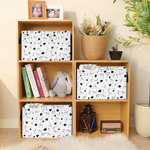 MAIZMZ Girls Empty Gift Basket Heart Print Storage Cube for Women, Closet Shelf Organizer Bins with Handles Nursery hamper Kids Toys Books Box Room Deco - color: Grey love