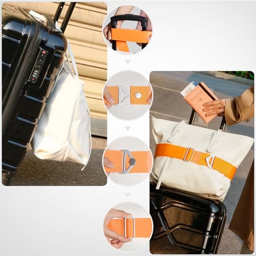 TOOVREN 2-in-1 Travel Belt for Luggage Straps Add a Bag Bungees Suitcase Luggage Strap Over Handle Suitcases Belt for Carry On Bag Adjustable Backpack Attachment Airport Travel Accessories Orange - color: Orange