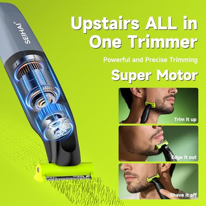 Body Hair Trimmer for Men, Electric Groin & Pubic Hair Trimmer, Painless Body Shaver for Chest, Legs, Bikini, Waterproof Wet/Dry, USB-C Rechargeable, Self-Sharpening Blades, 6 Guide Combs - color: Green