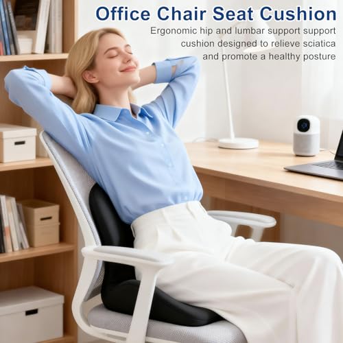 Car Seat Cushion with Lumbar Support Pillow, Memory Foam Office Chair Cushion for Back Pain Sciatica Pain Relief, Ergonomic L-Shaped Seat Cushion for Car Truck Driving Office Chair Home