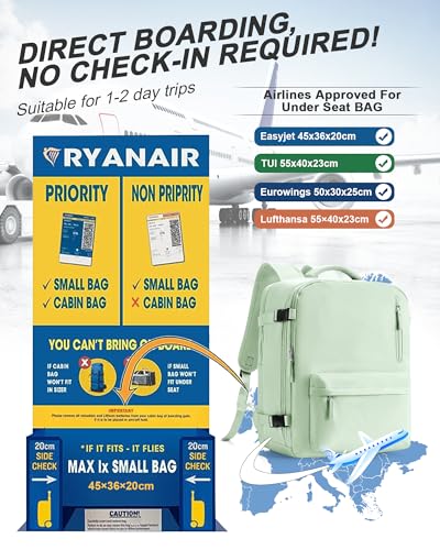 VGCUB Travel Backpack for Women Men for Spirit Airlines Personal Item Bag 18x14x8 Inches Laptop College Backpack,Waterproof Carry on Flight Approved Work Backpack Mochila de Viaje,Large Mint green - color: (Mint Green), style: X-large