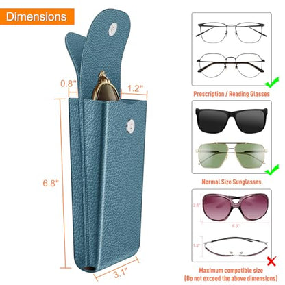 FINTIE Double Glasses Case with Carabiner Hook, Portable Vegan Leather Eyeglass Case Anti-scratch Sunglasses Pouch - color: Ocean Blue