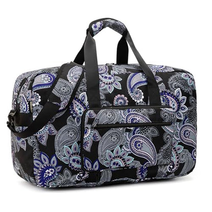 F.FETIVIN Weekender Bag Carry On Travel Duffle Bag Medium Overnight Bag for Women(Black Paisley) - color: 11-Black Paisley