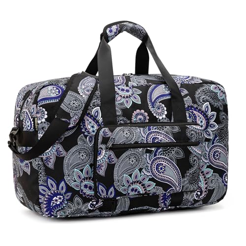 F.FETIVIN Weekender Bag Carry On Travel Duffle Bag Medium Overnight Bag for Women(Black Paisley) - color: 11-Black Paisley