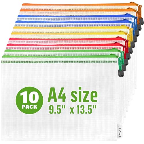 10 Pack Mesh Zipper Pouch Bags A4-13.5x9.5 in Plastic Zipper Pouches for Organizing - Document Bags With Zippers - Letter Size Zippered Pouches - Document Pouch With Zippers - size: 10 Pack A4