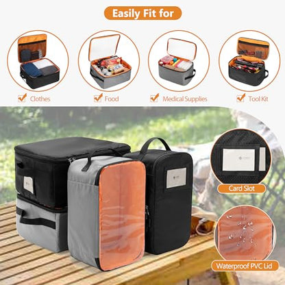 GRAOSO Camping Organizers and Storage, 4 Pcs Camping Packing Cubes with Carrying Bag for Easy Storage and Transport, 5-in-one Tactical Bag with Hard Bottom, Patented Design