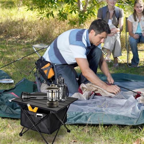Foldable Camping Side Table, Ultralight Small Beach Aluminum, Portable Outdoor Table with Carry Bag and Storage for Picnic, Grill, Hiking, Fishing, Sand, Camping, Black - size: 16‘’ Small