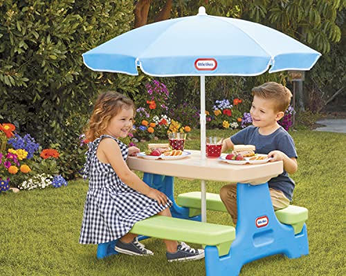 Little Tikes Easy Store Jr. Picnic Table with Umbrella - Blue / Green, 27.25''L x 27.00''W x 18.25''H - size: Junior