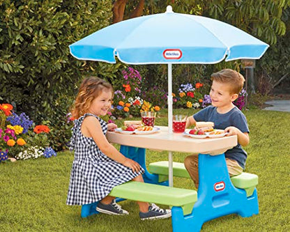 Little Tikes Easy Store Jr. Picnic Table with Umbrella - Blue / Green, 27.25''L x 27.00''W x 18.25''H - size: Junior