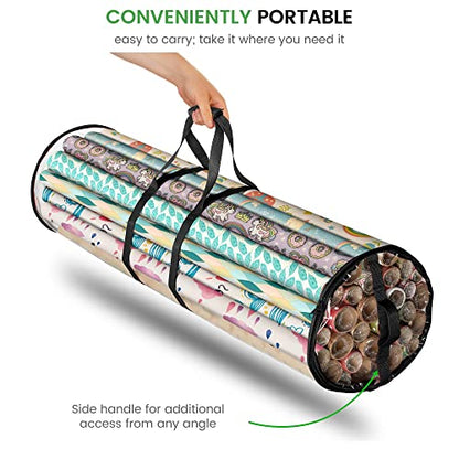 ZOBER Round Christmas Gift Wrapping Paper Organizer Storage - 40 Inch Gift Wrap Storage Containers - Wrapping Paper Holder, Clear PVC Waterproof, Fits 25 Standard Rolls - Black - color: Black Transparent