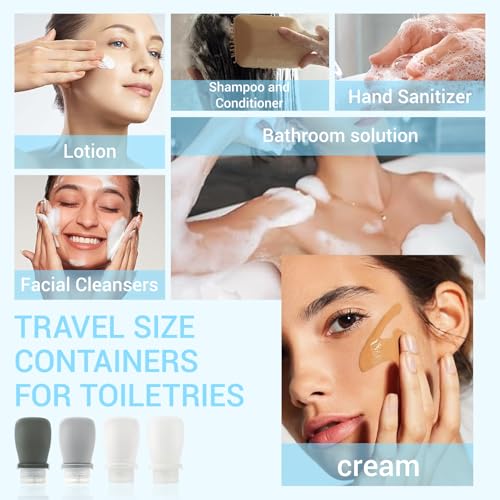 Starfa 4 Pack Silicone Travel Bottles (1oz),Leakproof Mini Lotion Bottles & Dressing Containers with Lids,Reusable Toiletry Squeeze Tubes for Shampoo,Conditioner,and Condiments - color: Black,Grey, White, Clear
