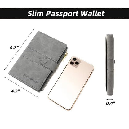 Mudono Passport and Card Holder for Women RFID Blocking Card Case Slim Travel Wallet Change Purse with Vaccine Card Slot - color: Black