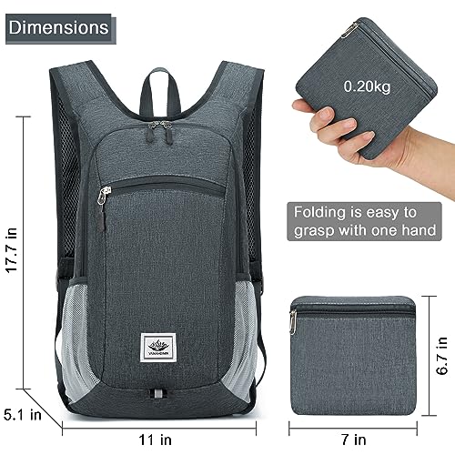 Esup 15L Lightweight Hiking Backpack Foldable Small Travel Backpack Packable Camping Backpack for Women Men (Dark Gray) - color: Dark Gray