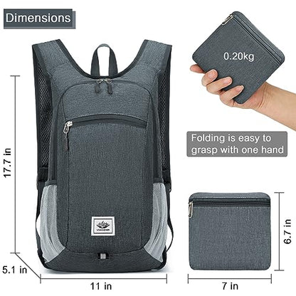 Esup 15L Lightweight Hiking Backpack Foldable Small Travel Backpack Packable Camping Backpack for Women Men (Dark Gray) - color: Dark Gray