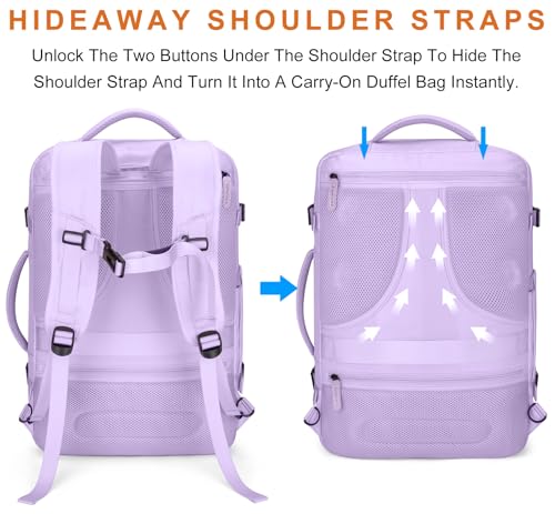 Lumesner Carry on Travel Backpacks, Extra Large 40L Flight Approved Bag for Men & Women,Expandable Suitcase Backpack With 4 Packing Cubes,Water Resistant Luggage Daypack Business Weekender Bag, Purple - color: Purple