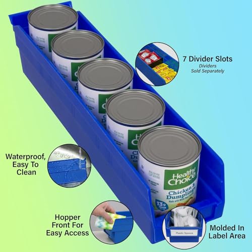 Akro-Mils 30128 Plastic Shelf Bins, Heavy Duty Storage Bins for Garage, Closet, and Drawer Organization, 18-Inch x 4-Inch x 4-Inch, Green, 12-Pack - color: Green