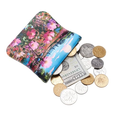 Travelambo Leather Squeeze Coin Purse Pouch Change Holder For Men & Women - color: Boho Floral