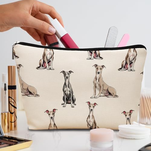 Greyhound Dog Makeup Bag, Greyhound Lovers Gifts Cosmetic Bag for Women, Dog Mom Lovers Owner Gifts for Women Christmas, Pet Lover Gift Zipper Travel Makeup Pouch for Purse - color: greyhound