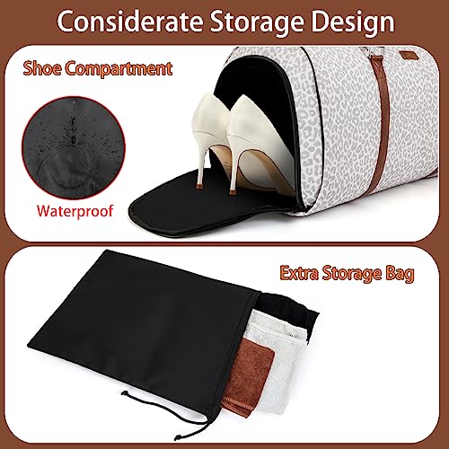 Convertible 2-in-1 Garment Bags for Travel, Carry On Garment Duffle Bag With Shoe Compartment Large Weekender Bag for Women Men Hanging Suitcase Suit Travel Duffel Overnight Bags 4pcs Set - color: F-Grey Leopard