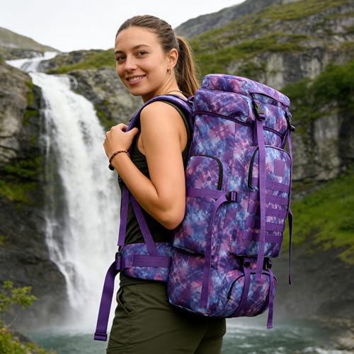Hiking Backpack for Men 70L/100L Camping Backpack Military Rucksack Molle 3 Days Assault Pack for Climbing | Camping Backpack - color: 70l-purple Tie-dye