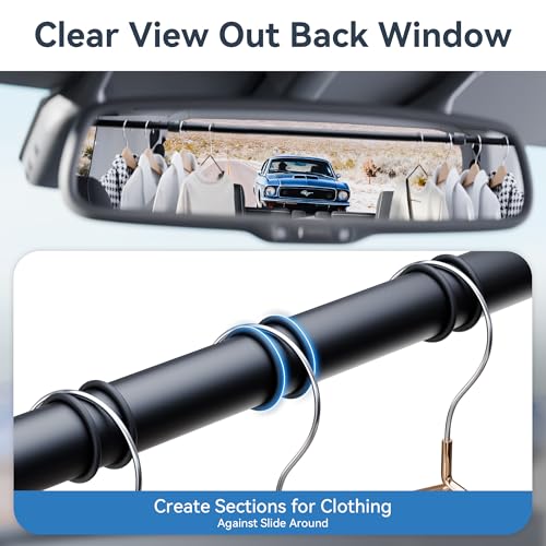 Adjustable Car Clothes Hanger Bar 35-60 Inches – Heavy Duty Travel Garment Organizer, Anti-Wrinkle, Non-Slip Rubber Bands, Fits Cars, SUVs, Vans and Trucks