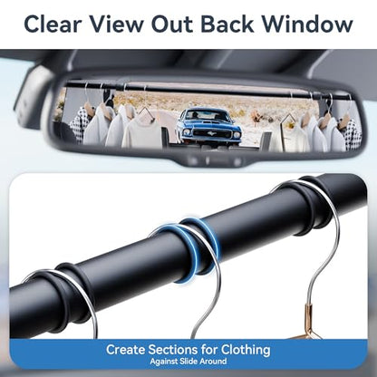 Adjustable Car Clothes Hanger Bar 35-60 Inches – Heavy Duty Travel Garment Organizer, Anti-Wrinkle, Non-Slip Rubber Bands, Fits Cars, SUVs, Vans and Trucks