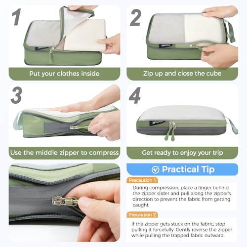 BAGAIL 6 Set Ultralight Compression Packing Cubes Packing Organizer for Travel Accessories Luggage Suitcase Backpack - color: Matcha Green40D, style: Mesh Pattern