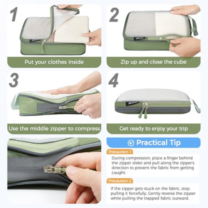 BAGAIL 6 Set Ultralight Compression Packing Cubes Packing Organizer for Travel Accessories Luggage Suitcase Backpack - color: Matcha Green40D, style: Mesh Pattern