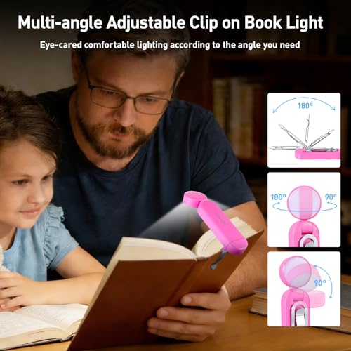 VAVOFO USB Rechargeable Book Light, Blue Light Blocking, Amber Light Clip On Bookmark Shaped Reading Light, Eye Care 6 LEDs Book Light for Bookworms Reading in Bed with 9 Lighting Modes (Rose) - color: Rose