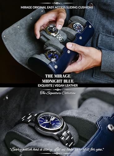 Watch Case Travel Organizer - Watch Roll Case - 3 Watch Case Display Storage - Watches Accessory Gift - Midnight Blue Vegan Leather - color: Midnight Blue 3-watch case