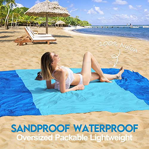 BYDOLL Nylon Beach Blanket Waterproof Sandproof Oversized 10'x9' Suits 1-8 Adults Sand Free Extra Large Blanket Lightweight Soft Picnic Mat for Beach Travel Camping - color: Blue2, size: 10'X 9'