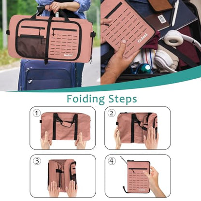 Foldable Travel Duffle Bag for Men Women, Waterproof with Shoe Compartment, 80L 120L Large Collapsible Luggage Bag, Lightweight Packable Duffel for Travel Sports Gym Airline Carry On Checked Bag - color: Pink
